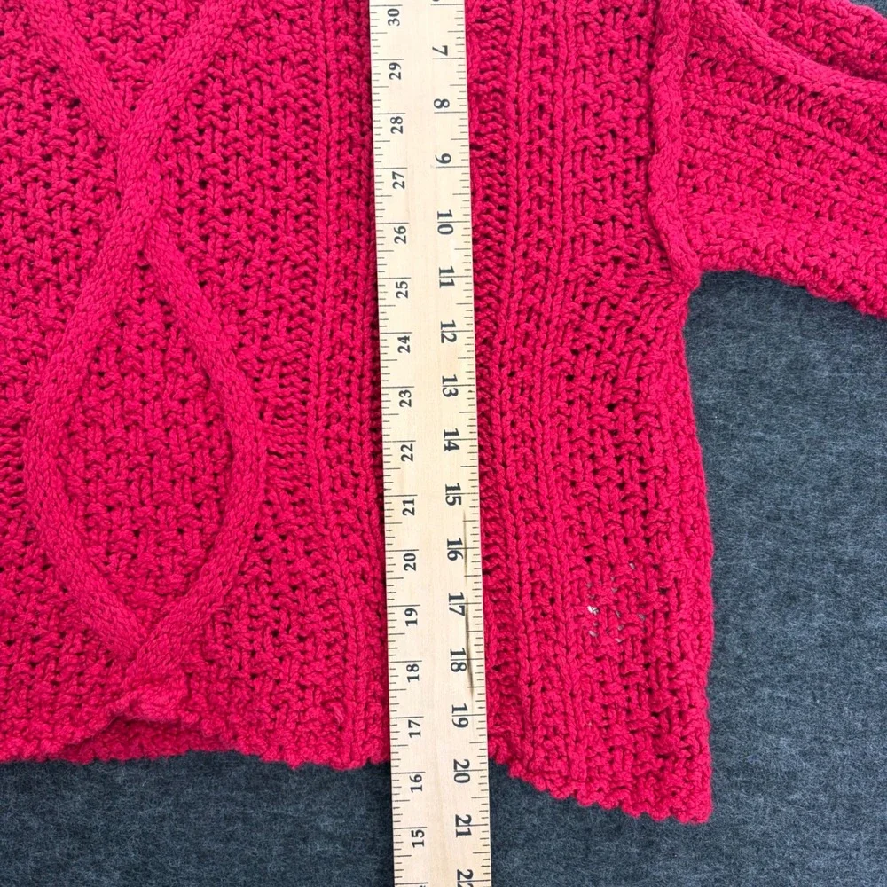 Free People Women Red Chunky Cable Knit Cotton Pullover Cropped Sweater Size S